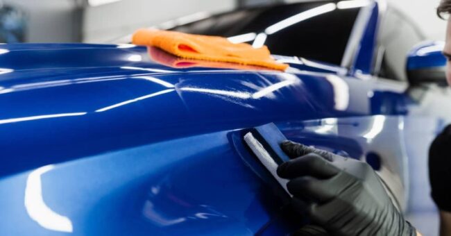 car scratches Blue car with scratches